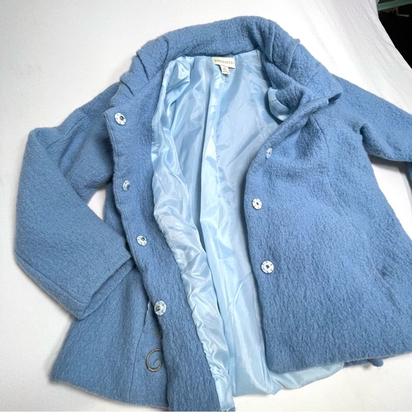 Vintage Style Embroidered Blue Snap Up Wool Jacket Women’s Coat XL - Picture 9 of 14